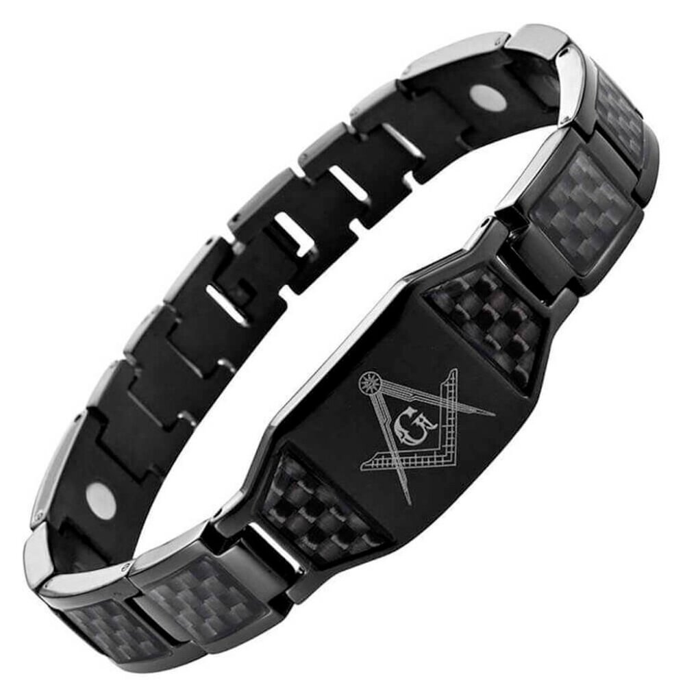 Men's black stainless steel Masonic bracelet, which combines symbolism with sle